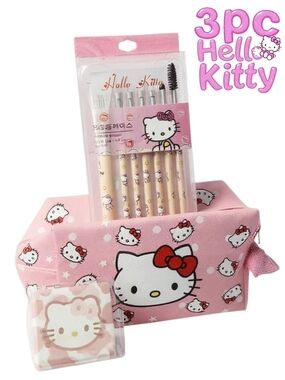 Hello Kitty Pink Makeup Brush Set with Makeup Pouch And Mirror